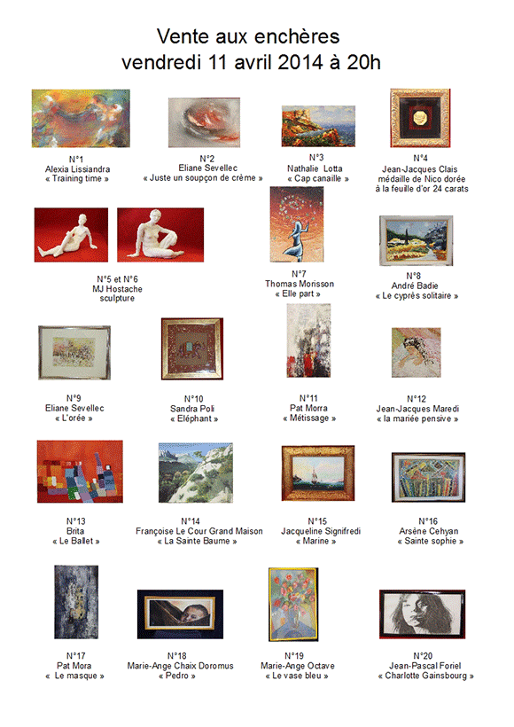 Inventaire des oeuvres qui seront mises aux enchères